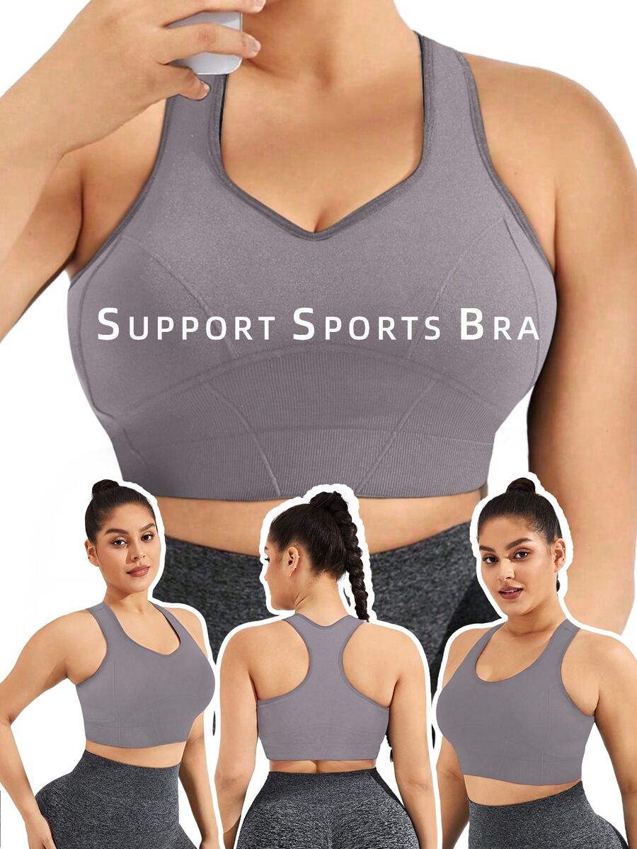 Rhythm Era Sujetador deportivo sin costuras de unicolor talla grande - Gris - Ver 1