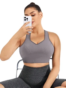 Rhythm Era Sujetador deportivo sin costuras de unicolor talla grande - Gris - Ver 6