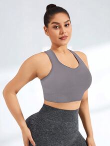 Rhythm Era Sujetador deportivo sin costuras de unicolor talla grande - Gris - Ver 7