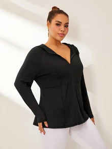 SHEIN Rhythm Era Women's Front Zipper Long Sleeve Pockets Casual Hooded Sports Jacket Fall - Black - View 6