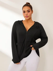 SHEIN Rhythm Era Women's Front Zipper Long Sleeve Pockets Casual Hooded Sports Jacket Fall - Black - View 4