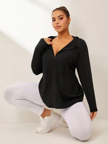 SHEIN Rhythm Era Women's Front Zipper Long Sleeve Pockets Casual Hooded Sports Jacket Fall - Black - View 7
