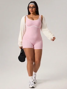 Rhythm Era Plus Size Women Seamless Sports Jumpsuit - Pink - View 8
