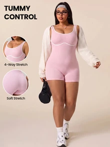 Rhythm Era Plus Size Women Seamless Sports Jumpsuit - Pink - View 2