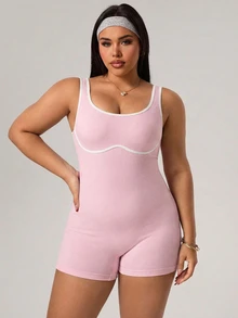 Rhythm Era Plus Size Women Seamless Sports Jumpsuit - Pink - View 5