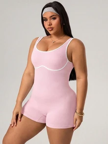 Rhythm Era Plus Size Women Seamless Sports Jumpsuit - Pink - View 7