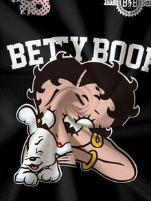 Betty Boop x SHEIN 男士夏季休閒卡通印花T恤 - 白色 - 查看 6