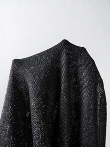 SHEIN 2026新款女款閃亮金色針織背心上衣－圓領、羅紋袖口設計、短版剪裁，輕鬆融合90年代復古魅力與極簡時尚，適合早午餐約會、夜晚外出及春夏日常穿著 - 黑色 - 查看 5