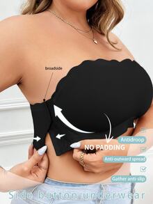 SHEIN Sujetador tubo inalámbrico de unicolor talla grande - Negro - Ver 5