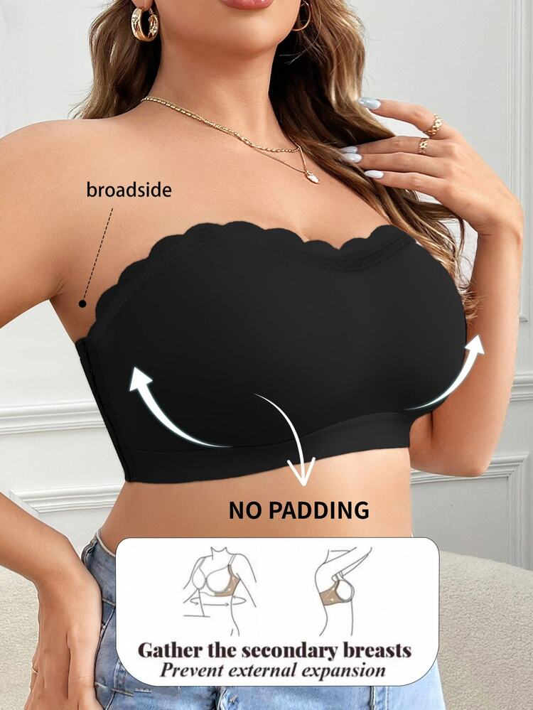 SHEIN Plus Size Solid Color Wireless Tube Top Bra - Black - View 4