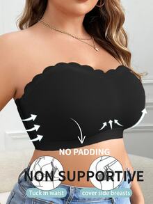 SHEIN Sujetador tubo inalámbrico de unicolor talla grande - Negro - Ver 6