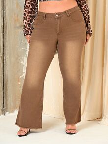 Lele Munniz Girls' Stretch Washed Distressed Wrap Flare Long Denim Jeans, All-Season - Brown - View 4