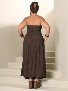 Lele Munniz Plus Size Brown Solid Minimalist Casual Tube Dress - Brown - View 2