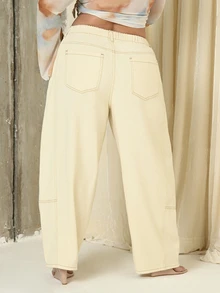Lele Munniz Plus Size Women's Casual Street Style Patchwork Straight Leg Jeans, White Denim, Spring/Summer Vacation - White - View 2