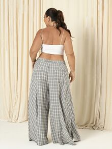 Lele Munniz Plus Size Women Contrast Lace Polka Dot Print Ruffle Waist Tie Pants Fall - Green - View 2