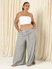 Lele Munniz Plus Size Women Contrast Lace Polka Dot Print Ruffle Waist Tie Pants Fall - Green - View 1