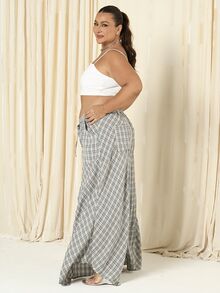 Lele Munniz Plus Size Women Contrast Lace Polka Dot Print Ruffle Waist Tie Pants Fall - Green - View 4