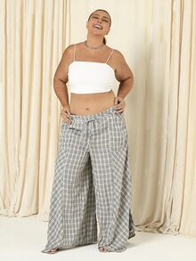 Lele Munniz Plus Size Women Contrast Lace Polka Dot Print Ruffle Waist Tie Pants Fall - Green - View 5