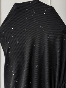 SHEIN Maternity Solid Color Asymmetric Neck Long Sleeve Glitter Fitted Fashion Dress Fall - Black - View 8