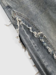 SHEIN x PRISCILA & JIMENA ROMWE Grunge Punk Y2k Style Street Style Tight-Fit Denim Flared Pants With Star Patches And Frayed Hems, School - Blue - View 5