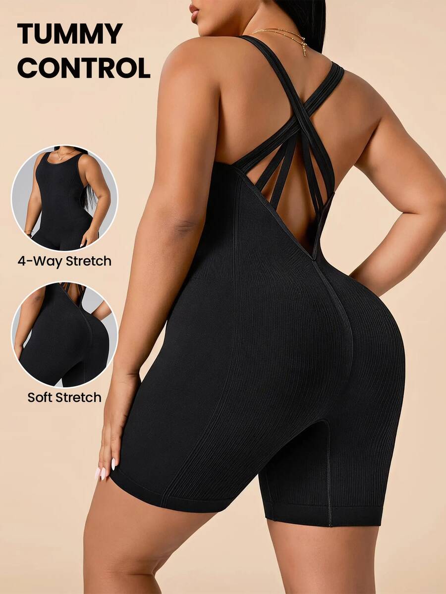 Rhythm Era Plus Size Women Seamless Sports Romper - Black - View 1