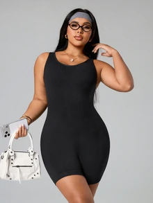 Rhythm Era Plus Size Women Seamless Sports Romper - Black - View 7