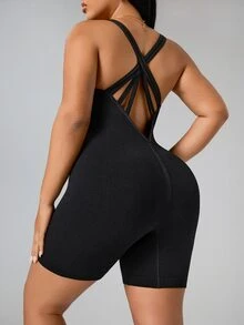 Rhythm Era Plus Size Women Seamless Sports Romper - Black - View 8