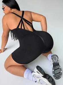 Rhythm Era Plus Size Women Seamless Sports Romper - Black - View 3