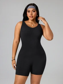 Rhythm Era Plus Size Women Seamless Sports Romper - Black - View 2