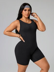 Rhythm Era Plus Size Women Seamless Sports Romper - Black - View 5