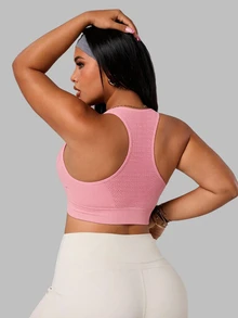 SHEIN Rhythm Era Plus Size Solid Color Tank Style Sports Bra Gym Sports Dusty Pink Summer - Pink - View 2