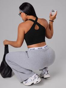 Rhythm Era Plus Size Women Solid Color Fitted Casual Sports T-Shirt Gym Sports Black Summer - Black - View 8