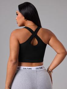 Rhythm Era Plus Size Women Solid Color Fitted Casual Sports T-Shirt Gym Sports Black Summer - Black - View 2
