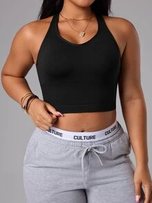 Rhythm Era Plus Size Women Solid Color Fitted Casual Sports T-Shirt Gym Sports Black Summer - Black - View 5