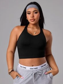 Rhythm Era Plus Size Women Solid Color Fitted Casual Sports T-Shirt Gym Sports Black Summer - Black - View 3