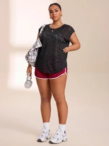 SHEIN Rhythm Era Women's Plus Size Solid Color Casual Versatile Daily Travel Sports T-Shirt - Black - View 7