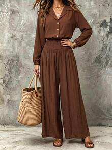 Breezaya 2026 Autumn/Winter Women's New Style Button-Up Hooded Sleeve Drawstring Wide Leg One-Piece Pants, A Casual And Loose Textured Long-Length One-Piece Pa - Rust Brown - View 4