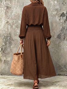 Breezaya 2026 Autumn/Winter Women's New Style Button-Up Hooded Sleeve Drawstring Wide Leg One-Piece Pants, A Casual And Loose Textured Long-Length One-Piece Pa - Rust Brown - View 2
