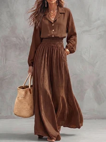 Breezaya 2026 Autumn/Winter Women's New Style Button-Up Hooded Sleeve Drawstring Wide Leg One-Piece Pants, A Casual And Loose Textured Long-Length One-Piece Pa - Rust Brown - View 1