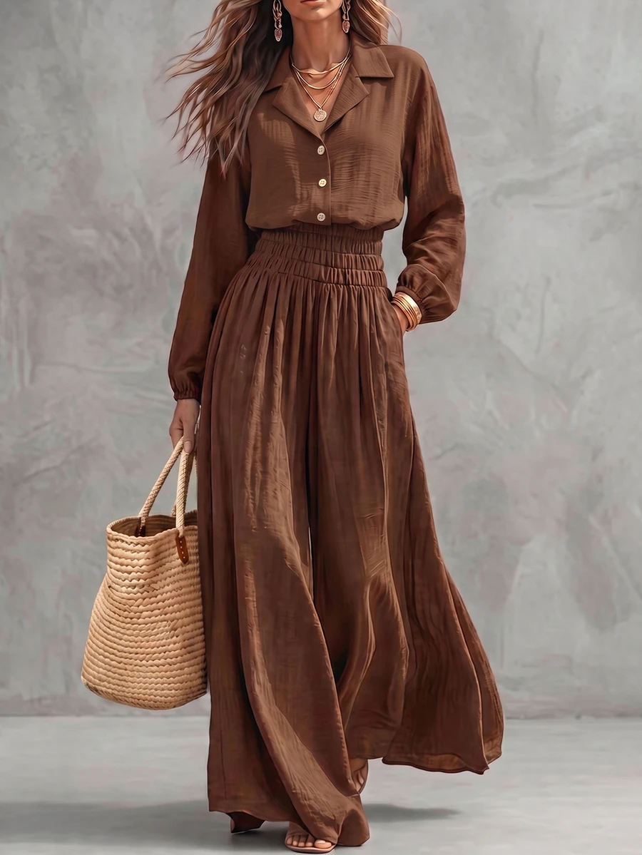 Breezaya 2026 Autumn/Winter Women's New Style Button-Up Hooded Sleeve Drawstring Wide Leg One-Piece Pants, A Casual And Loose Textured Long-Length One-Piece Pa - Rust Brown - View 1