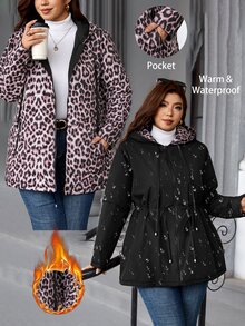 SHEIN Clasi 大尺碼女款冬季優雅連帽絎縫夾克，收腰設計附口袋 - 彩色 - 查看 9