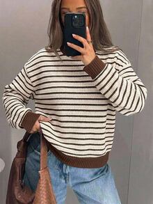 SHEIN LUNE 女款圓領套頭上衣 寬鬆版型 落肩設計 紋理面料 休閒感恩節社交襯衫 - 彩色 - 查看 6