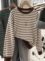SHEIN LUNE Женский свободный пуловер с круглым вырезом, спущенным плечом и текстурой, повседневная блуза для женских встреч на День благодарения