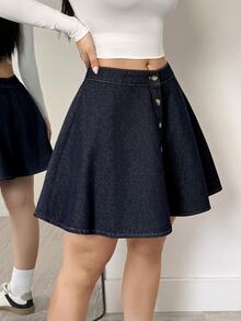 Flexra Women's Fashion Street Button Denim Mini Skirt - Blue - View 7