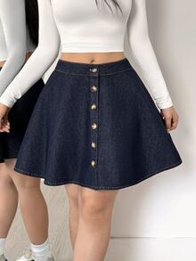 Flexra Women's Fashion Street Button Denim Mini Skirt - Blue - View 8