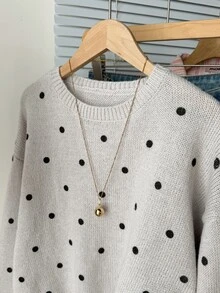 SHEIN Teen Girls Autumn/Winter Casual Polka Dot Print Sweater - Grey - View 5