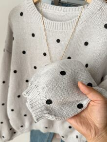 SHEIN Teen Girls Autumn/Winter Casual Polka Dot Print Sweater - Grey - View 3