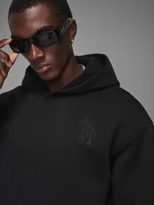 STYNVO 男士休閒字母刺繡連帽衫，秋冬款 - 黑色 - 查看 6