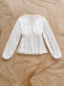Soleia 女款純色蕾絲拼接前綁帶襯衫，約會、返校、海灘穿搭 - 白色 - 查看 2