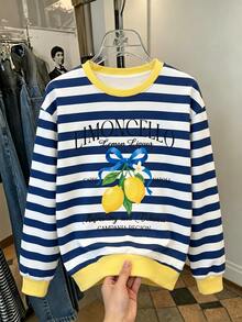 SHEIN LUNE 休閒簡約印花圓領長袖寬鬆女款衛衣 - 彩色 - 查看 6